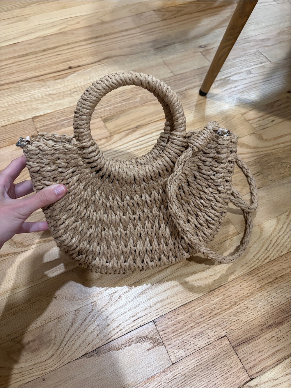 Handwoven Straw Circle Handle Tote - Natural Tan